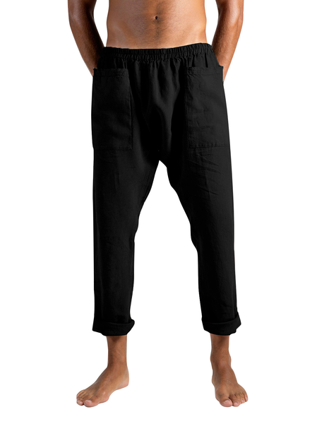 

Men's Elastic Waist Cotton Linen Casual Pants, Black, Pants