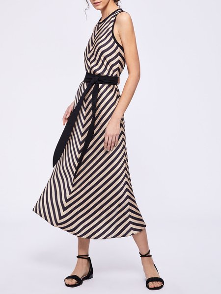 

Crew Neck Regular Fit Sleeveless Woven Dress, Black, Maxi Dresses