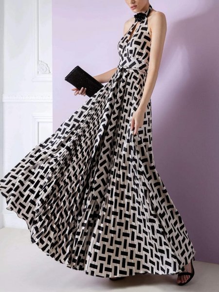 

Geometric Vacation Sleeveless Regular Fit Maxi Dress, Black-coffee, Maxi Dresses