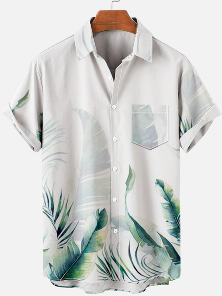 

Leaves Flower Hawaiian Men Shirt, White, Short Sleeves Shirts