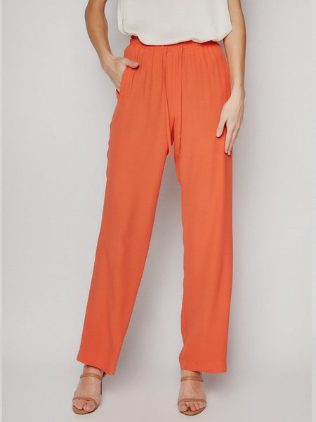 

Mid Waist Daily Long Plain Regular Fit Pants, Orange, Wide Leg Pants