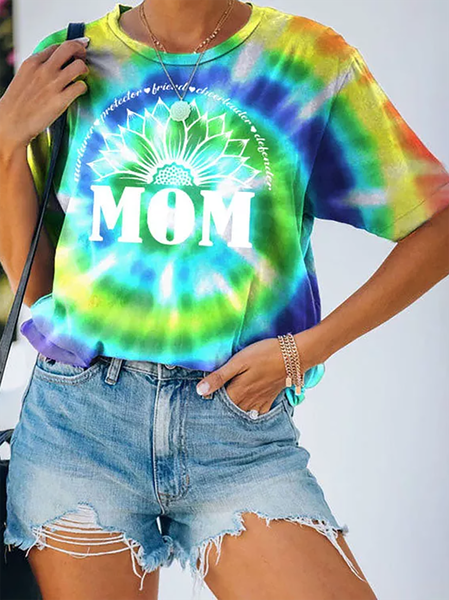 

Vacation Casual Sunflower Mom Tee Short Sleeve T-Shirt, Multicolor, T-Shirts