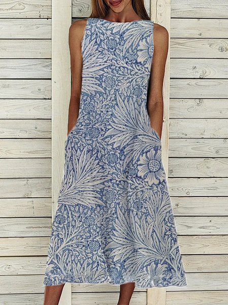

Tribal Crew Neck Sleeveless Woven Dresses, Blue, Dresses