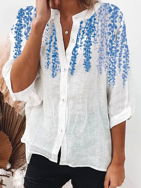 

Floral Print Designer Blouse for Women's Cotton Linen Style Shirt, Multicolor, Shirts & Blouses