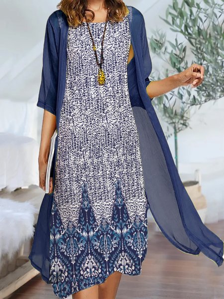 

Tribal Vacation Loosen Two Piece Sets, Dark blue, Suit Set