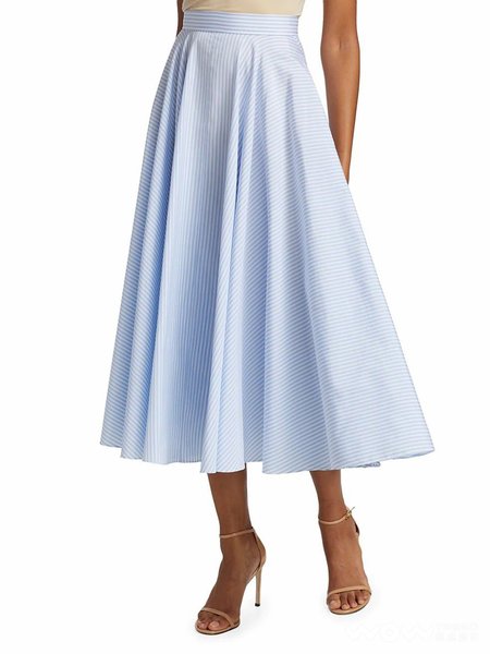 

Elegant Striped Regular Fit Long Skirt, Blue, Maxi Skirts