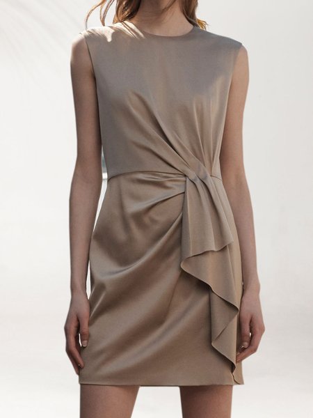 

Crew Neck Sleeveless Woven Dress, Champagne, Mini Dresses
