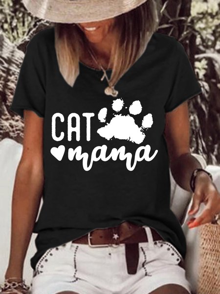 

Cat Mama Women's Short Sleeve Tops, Black, T-shirts