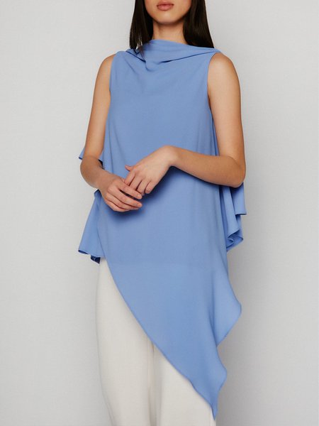 

Cowl Neck Regular Fit Short Sleeve Top, Blue, Tops