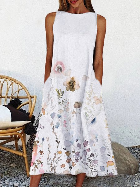 

Floral Print Casual Designer Sleeveless Dress for Women, Multicolor, Dresses