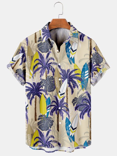 

Men's Casual Vacation Breathable Short Sleeve Hawaiian Shirt, Purple, Men's Floral shirt
