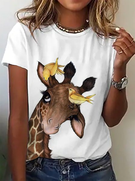 

Loosen Animal Short Sleeve T-Shirt, White, T-Shirts