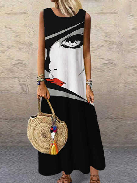 

Abstract Loosen Vacation Short Sleeve Women Dress, Black, Dresses