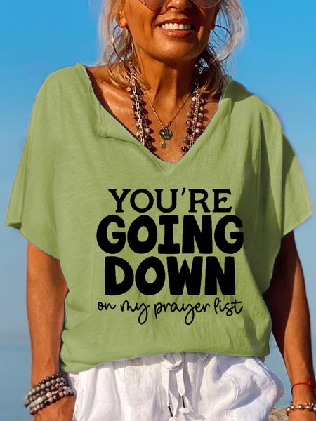 

You're Going Down On My Prayer List Vacation Letter Short Sleeve Tops, Green, T-shirts