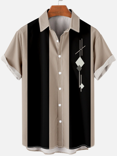 

Mens Retro Camp Vintage Casual Short Sleeve Shirt, Khaki, Short Sleeves Shirts