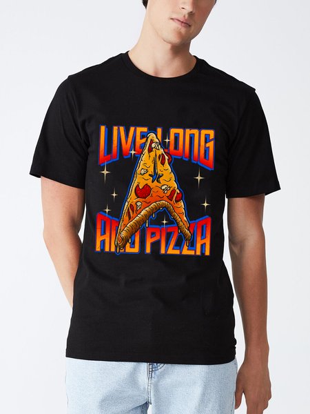 

Unocis Pizza Graphic Print Crew Neck Short Sleeve T-Shirt, Black, T-shirts
