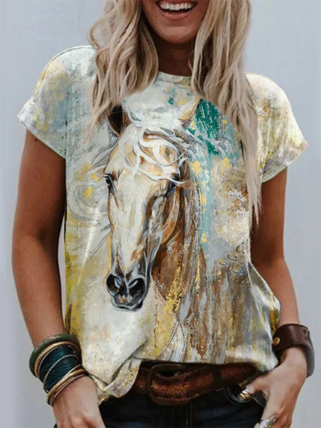 

Animal Crew Neck Short Sleeve Casual T-Shirt, As picture, T-Shirts