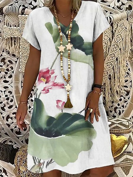 

Casual Loosen Short Sleeve Woven Dress, Green, Mini Dresses