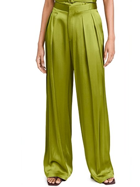 

Summer Mid Waist Straight Leg Zipper fly Plain Simple Pants, Green, Wide Leg Pants