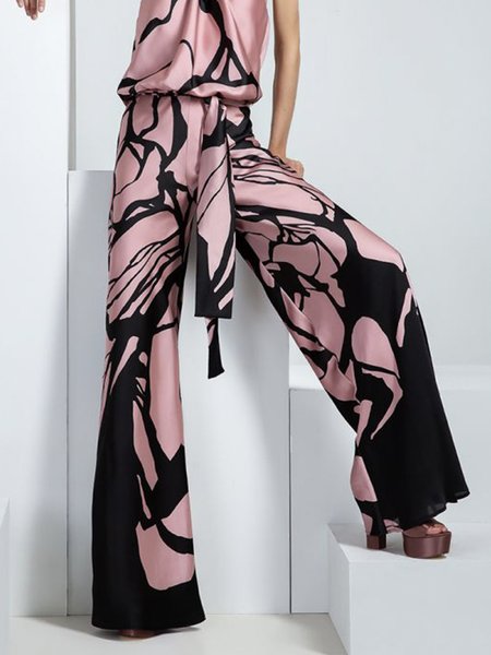 

Elegant Regular Fit Abstract Pants, Pink, Wide Leg Pants
