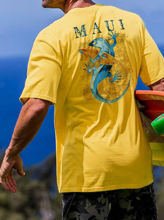 

Crew Neck Animal Short Sleeve Casual Short Sleeve Tee, Yellow, T-Shirts