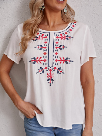 

Crew Neck Loosen Tribal Short Sleeve T-Shirt, White, T-Shirts