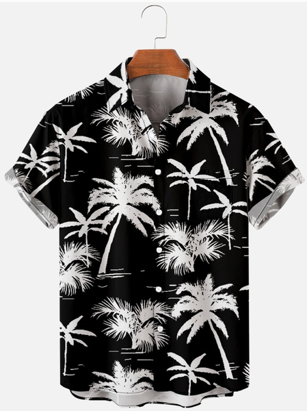 

Mens Hawaii Palm tree Casual Short Sleeve Shirt, Black, Short Sleeves Shirts
