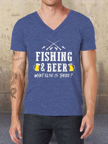 

Fishing Beer Funny Print Casual Short Sleeve T-Shirt, Blue, T-shirts