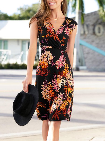 

Floral Casual Sleeveless Vacation Daily A-line Dresses, Flower, Mini Dresses