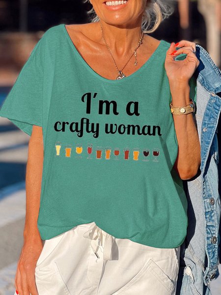 

I'm A Crafty Woman Drinking Women's Short Sleeve T-Shirt, Green, T-shirts