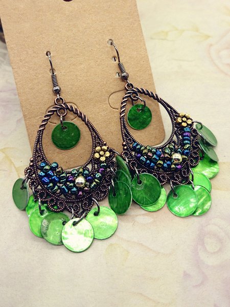 

JFN Boho Vintage Shell Earrings, Green, Earrings