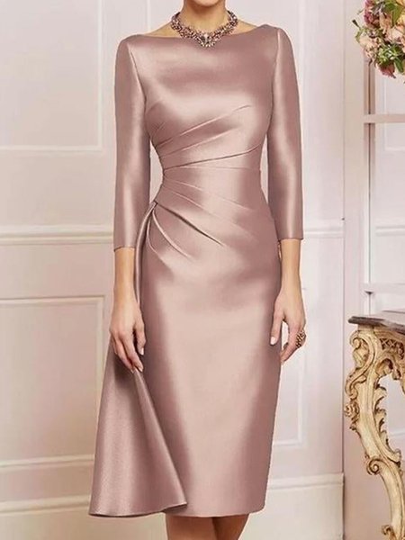 

Elegant Satin Boat Neck Evening Pink Dress Wedding, Shrimp red, Wedding Guest Dresses
