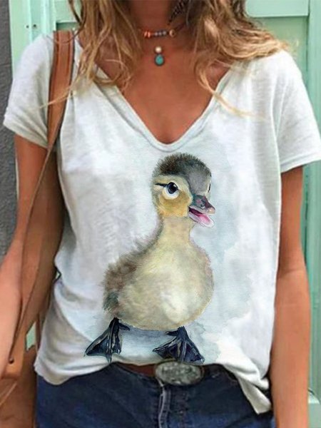 

Casual V Neck Short Sleeve T-Shirt, White, T-Shirts