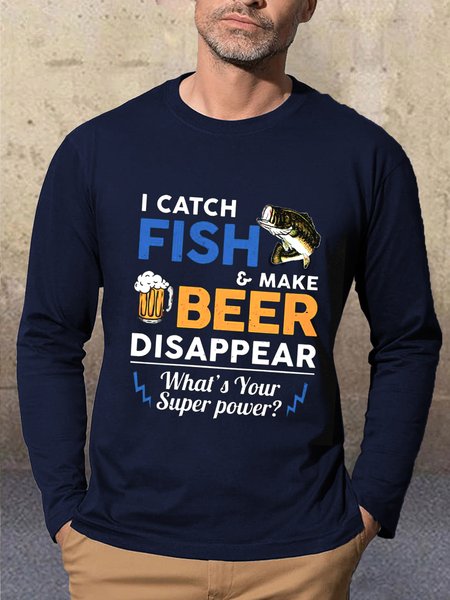 I Catch Fish And Make Beer Disappear Funny Long-sleeved Shirt, Deep blue, Long Sleeves