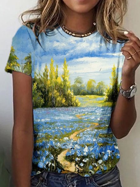 

Regular Fit Crew Neck Vacation Short Sleeve T-Shirt, Multicolor, T-Shirts