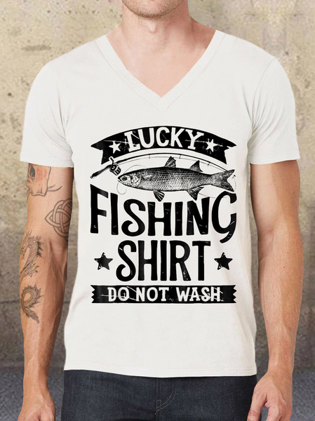 

Lucky Fishing Shirt Do Not Wash Funny V-neck T-shirt, White, T-shirts