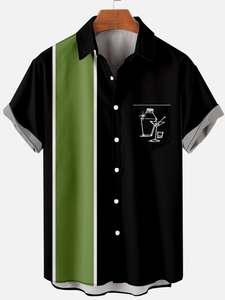 

Mens Retro Drinking Camp Hawaii Short Sleeve Shirt, Black-green, Short Sleeves Shirts