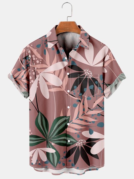

Tropical Leaves Graphic Men's Hawaiian Casual Short Sleeve Shirt, As picture, Men's Floral shirt