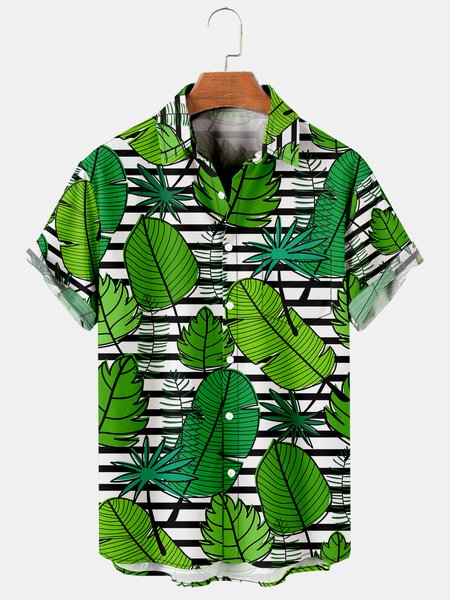 

Tropical Plant Graphic Men's Hawaiian Casual Short Sleeve Shirt, Green, Men's Floral shirt