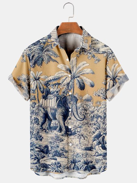 

Men's Vintage Print Casual Breathable Short Sleeve Hawaiian Shirt, As picture, Men's Floral shirt