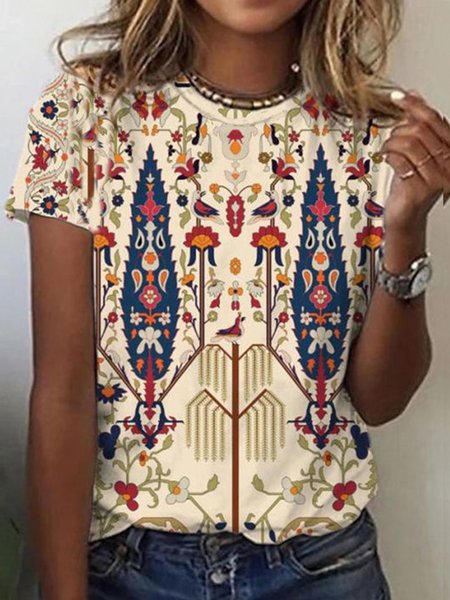 

Casual Regular Fit Floral Short Sleeve T-Shirt, Yellow, T-Shirts