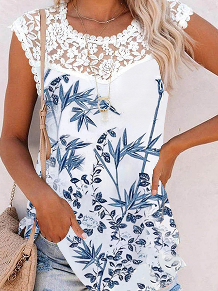 

Floral Print Crew Neck Lace Trim Casual Loose Short Sleeve Top Floral Crew Neck Short Sleeve Tops, White, Shirts & Blouses