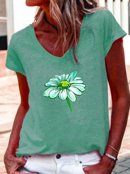 

Floral Loosen Short Sleeve T-Shirt, Green, T-Shirts