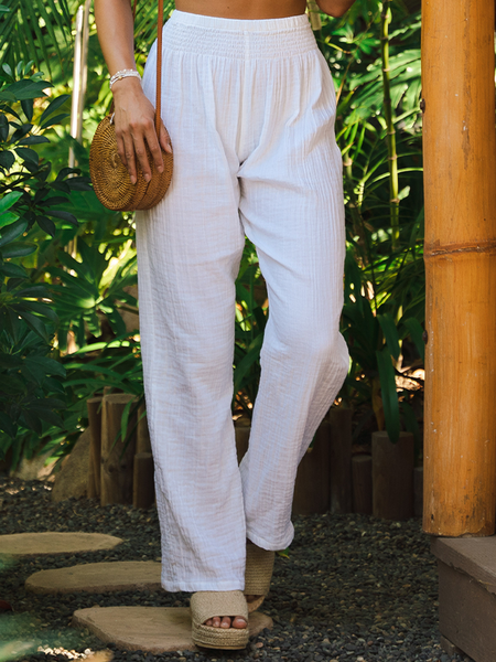 

Vacation Loosen Cotton Pants, White, Pants