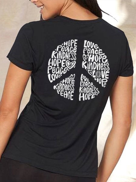 

Hope Peace Kindness Love Casual Short Sleeve T-Shirt, Black, T-shirts