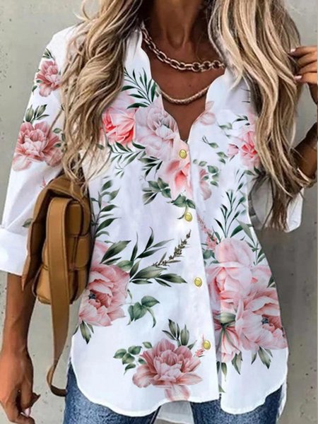 

Casual Loosen Ruffle Collar Long Sleeve Blouse, White, Blouses & Shirts
