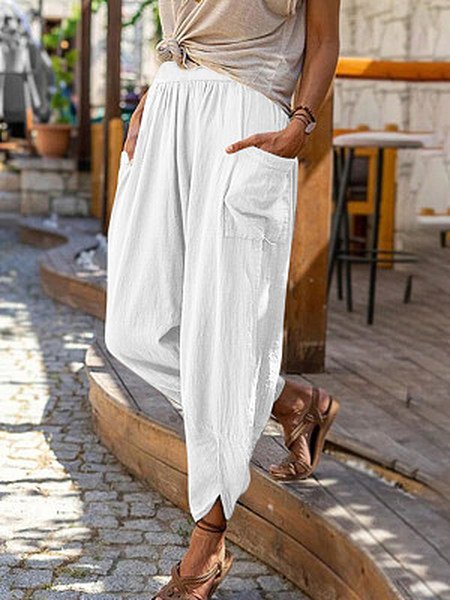 

Cotton Regular Fit Casual Pants, White, Pants