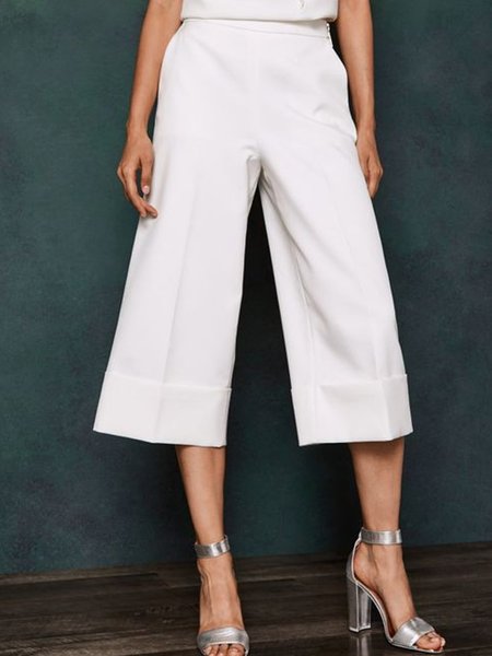 

Plain Regular Fit Pants, White, Wide Leg Pants
