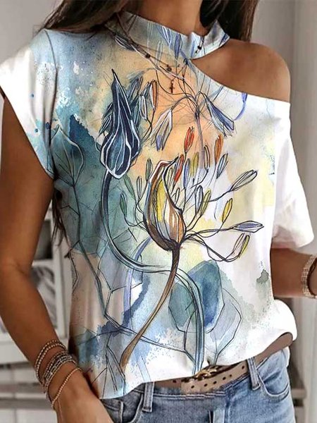 

Floral Cotton Blends Long Sleeve Tops, White, Shirts & Blouses
