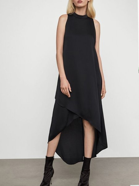 

Loosen Asymmetric Woven Dress, Black, Maxi Dresses